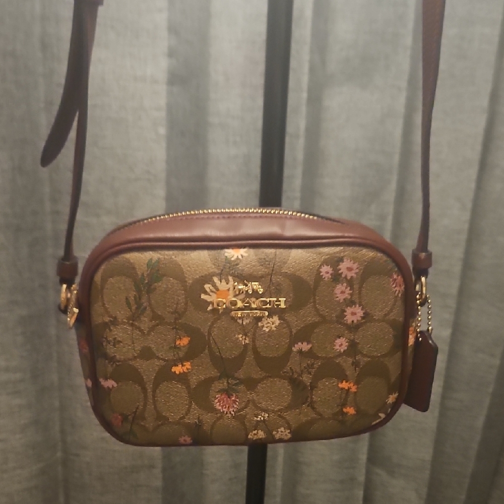 Coach Brown and Pink Floral Crossbody Bag